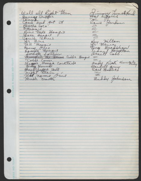 B.B. King Handwritten Concert Set List
