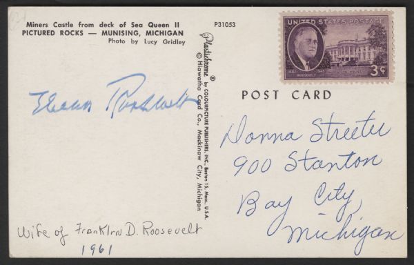 Eleanor Roosevelt Signed Postcard Circa 1961