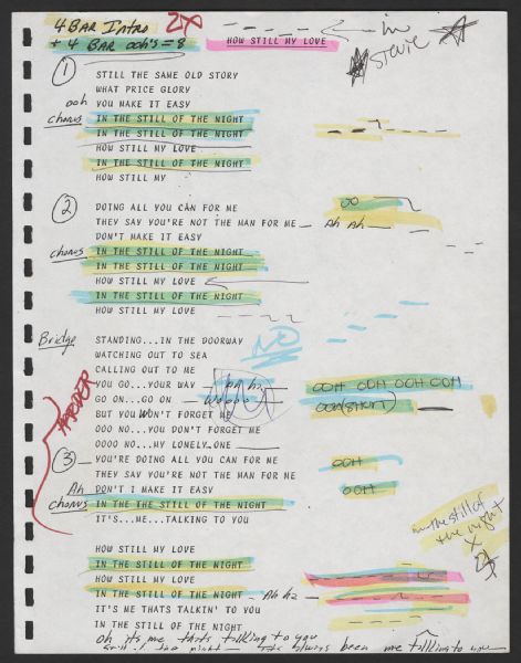 Stevie Nicks Hand Annotated "How Still My Love" Lyrics