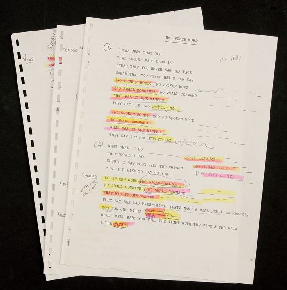 Stevie Nicks Hand Annotated "No Spoken Word" Lyrics