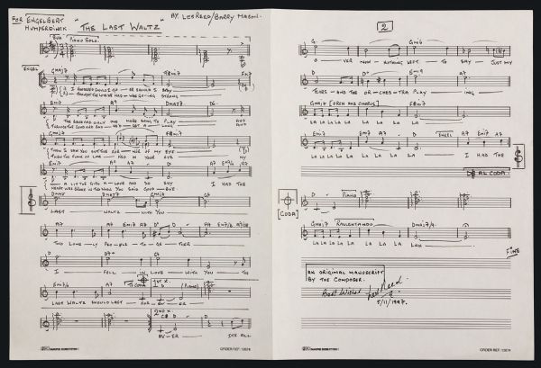 Les Reed Handwritten and Signed "Last Waltz" Score
