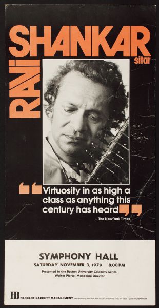 Ravi Shankar Boston Symphony Hall Original Concert Poster