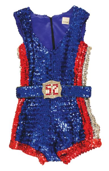 B-52s Kate Pierson "Cosmic" Tour Stage Worn Red, White and Blue Custom Made Todd Oldham Sequin Jumpsuit