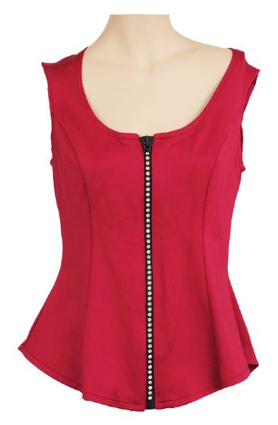 B-52s Kate Pierson "Time Capsule" Stage Worn Custom Made Red "Diamond" Zip-Up Corset Top