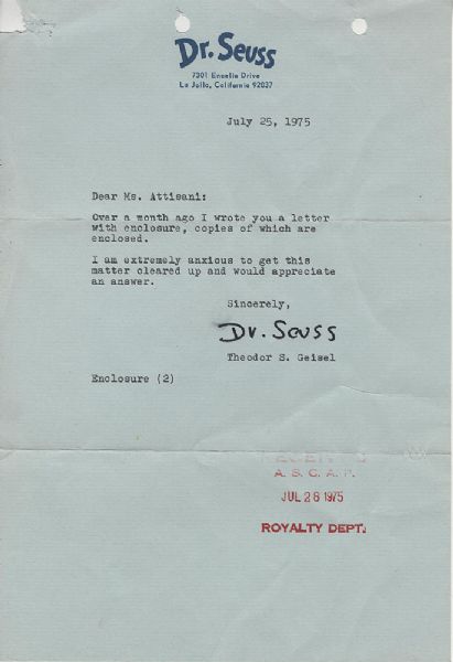 Theodor S. Geisel Signed "Dr. Seuss" Letter