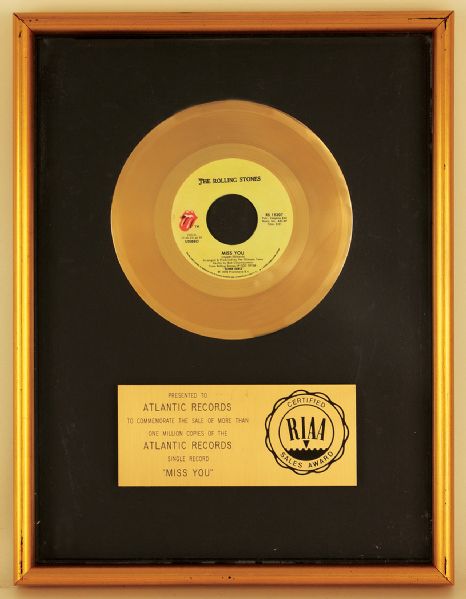 Rolling Stones "Miss You" Original RIAA Gold Single Record Award