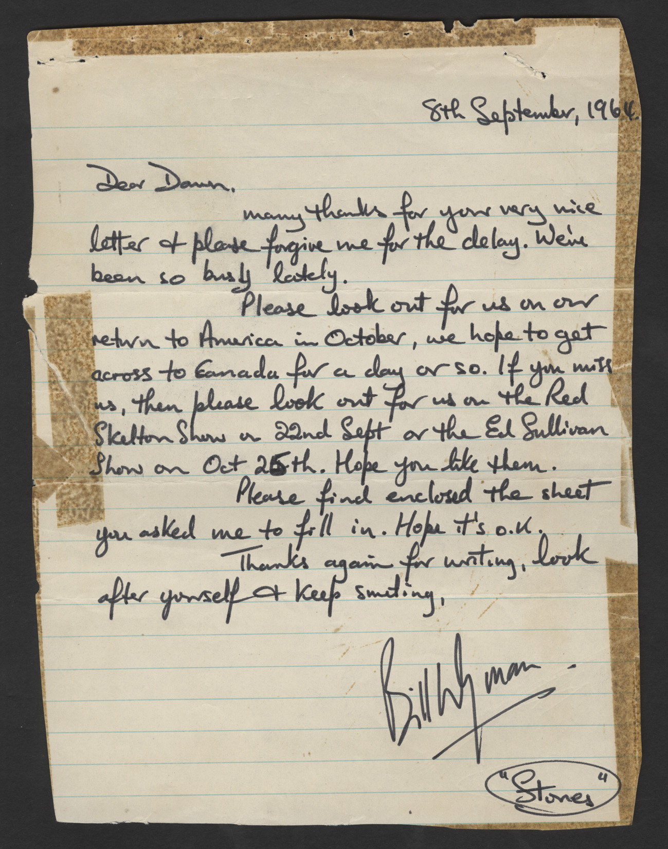 Lot Detail - Rolling Stones Bill Wyman 1964 Handwritten & Signed Letter