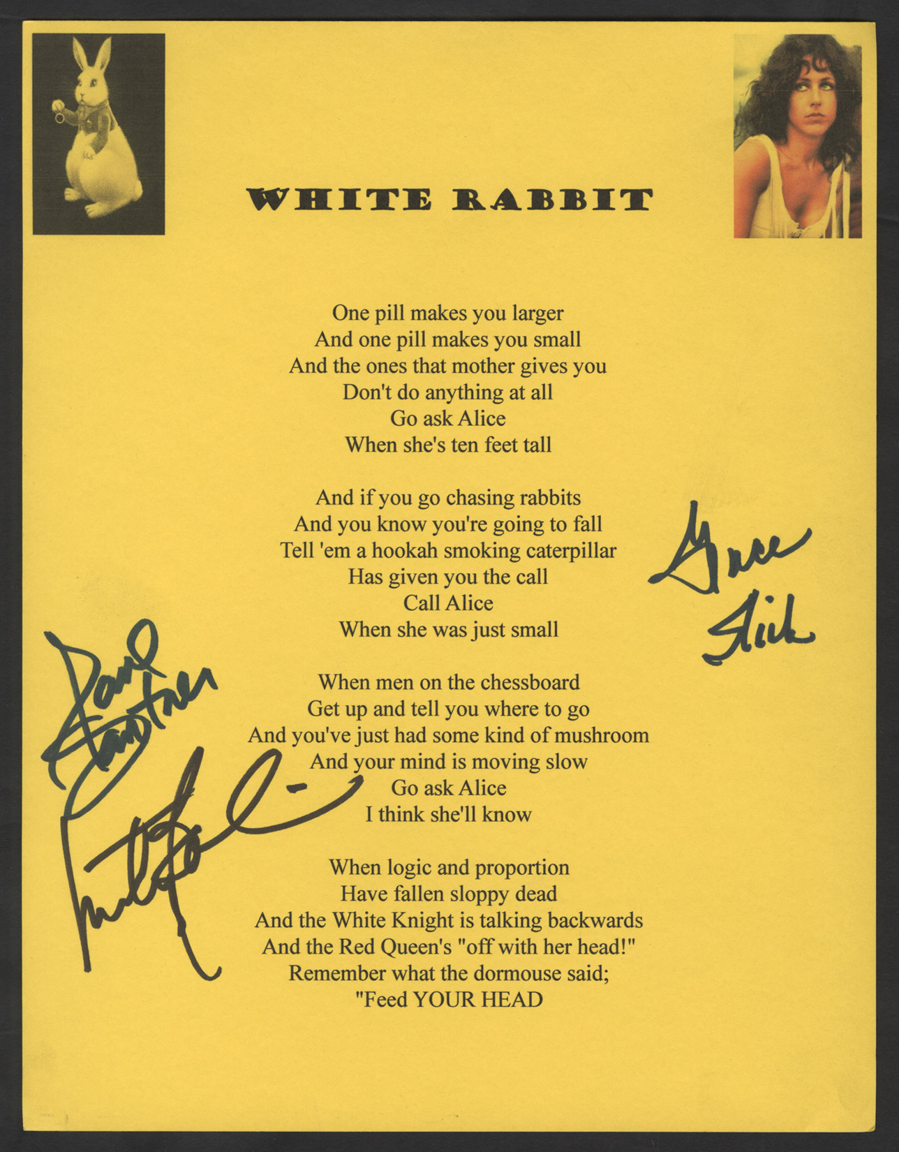 Lyrics For White Rabbit Jefferson Airplane Airplane Walls