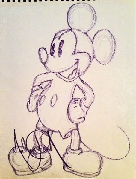 Michael Jackson Original Signed Drawing Of Mickey Mouse