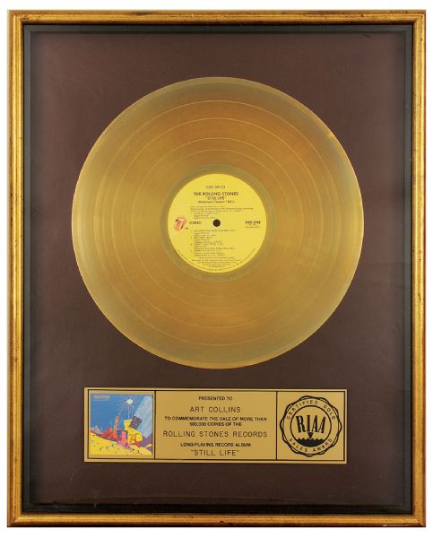 Rolling Stones "Still Life" Original RIAA Gold LP Record Award