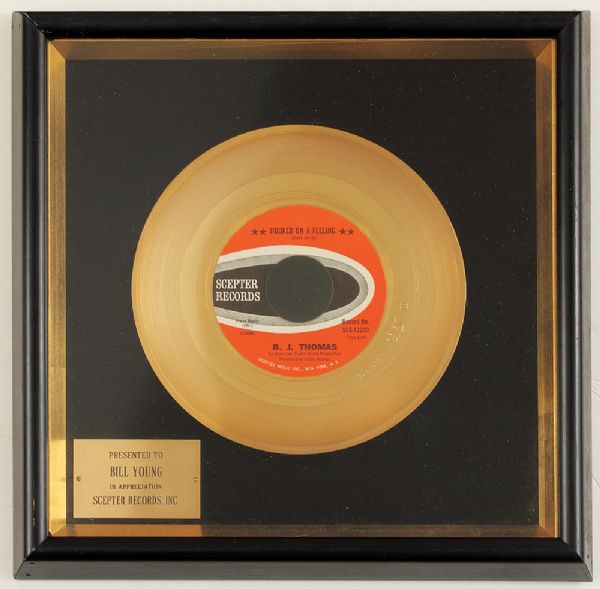 B.J. Thomas "Hooked On A Feeling" Original Gold Single Record Award