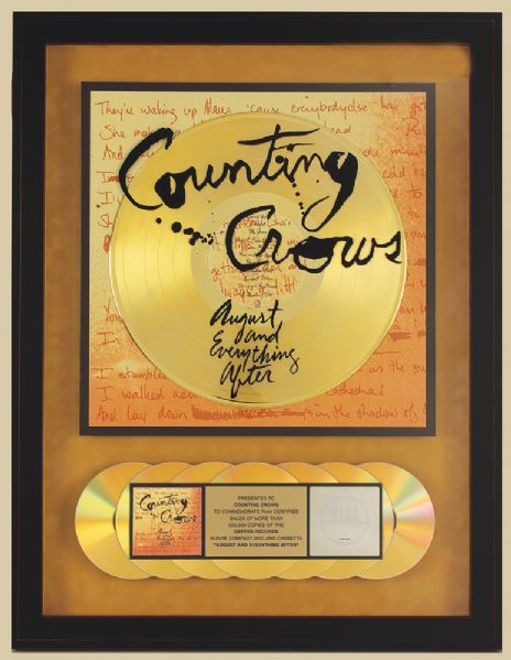 Counting Crows "August and Everything After" Original Gold Album, C.D. and Cassette Award Presented to The Counting Crows