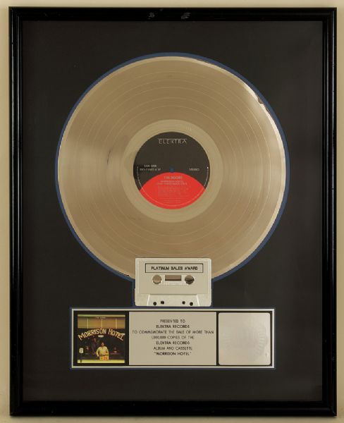 The Doors "Morrison Hotel" Original RIAA Platinum Album and Cassette Award Presented to Elektra Records