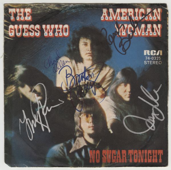 The Guess Who Signed "American Woman" 45 Record Sleeve