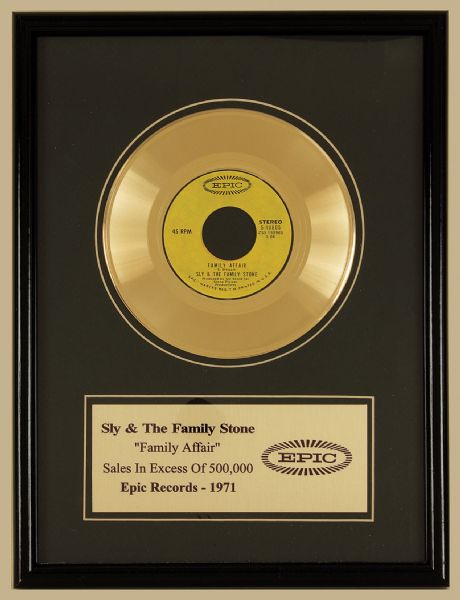 Sly & The Family Stone "Family Affair" Original In House Gold Single Record Award