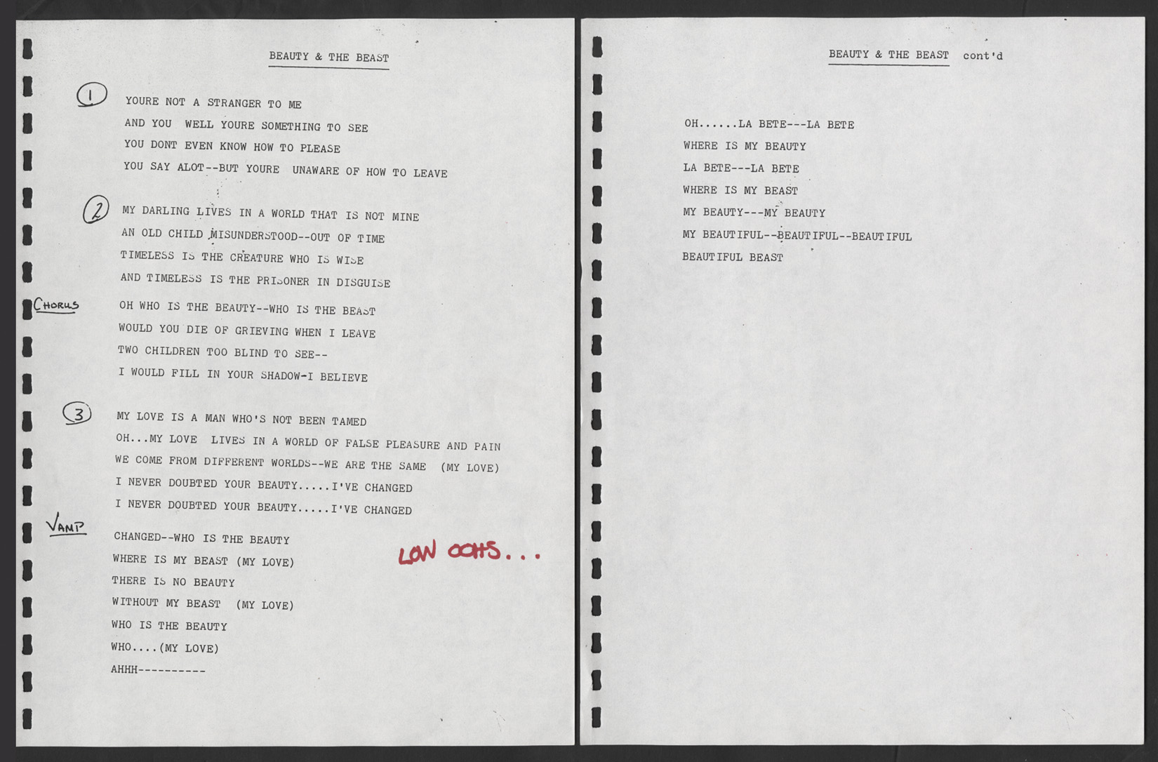 Lot Detail Stevie Nicks Hand Annotated Beauty The Beast Typed Lyrics