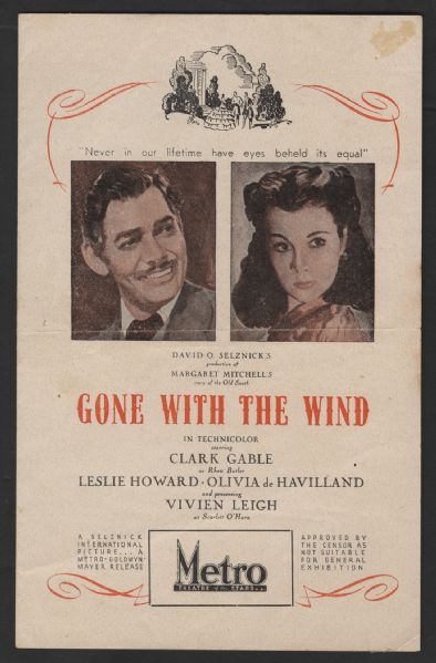 Gone With The Wind Original Australian Metro Theatre Program