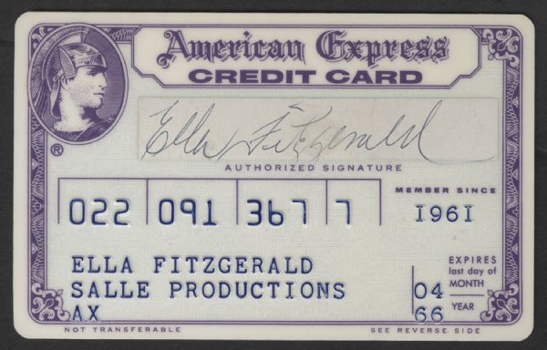 Ella Fitzgerald Signed Personal American Express Credit Card