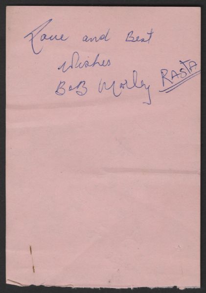 Bob Marley Signed "Rasta" Inscription