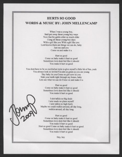 John Mellencamp Signed "Hurts So Good" Printed Lyrics