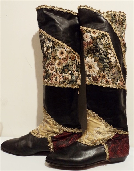 Janet Jackson Owned and Worn Black Boots With Tapestry Design and Concert T-Shirt