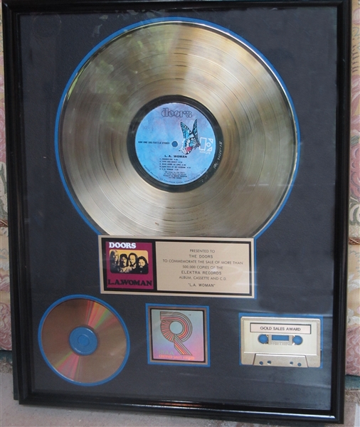 The Doors "L.A. Woman"  Gold Album, Cassette and CD RIAA Record Award Presented to The Doors