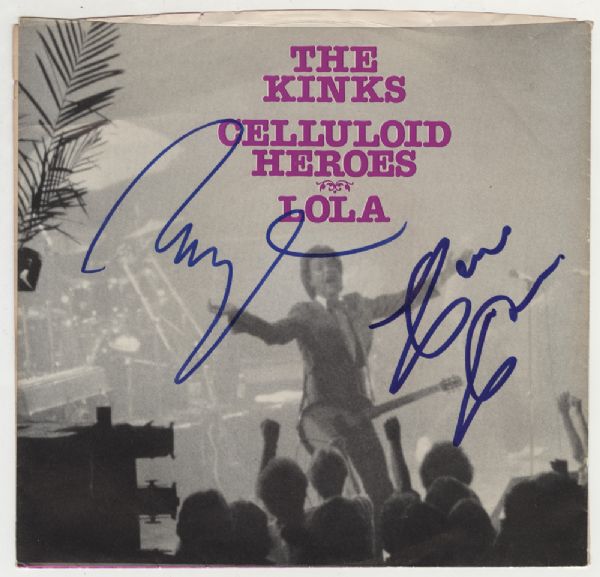 Kinks Signed "Celluloid Heroes/Lola" 45 Record Sleeve