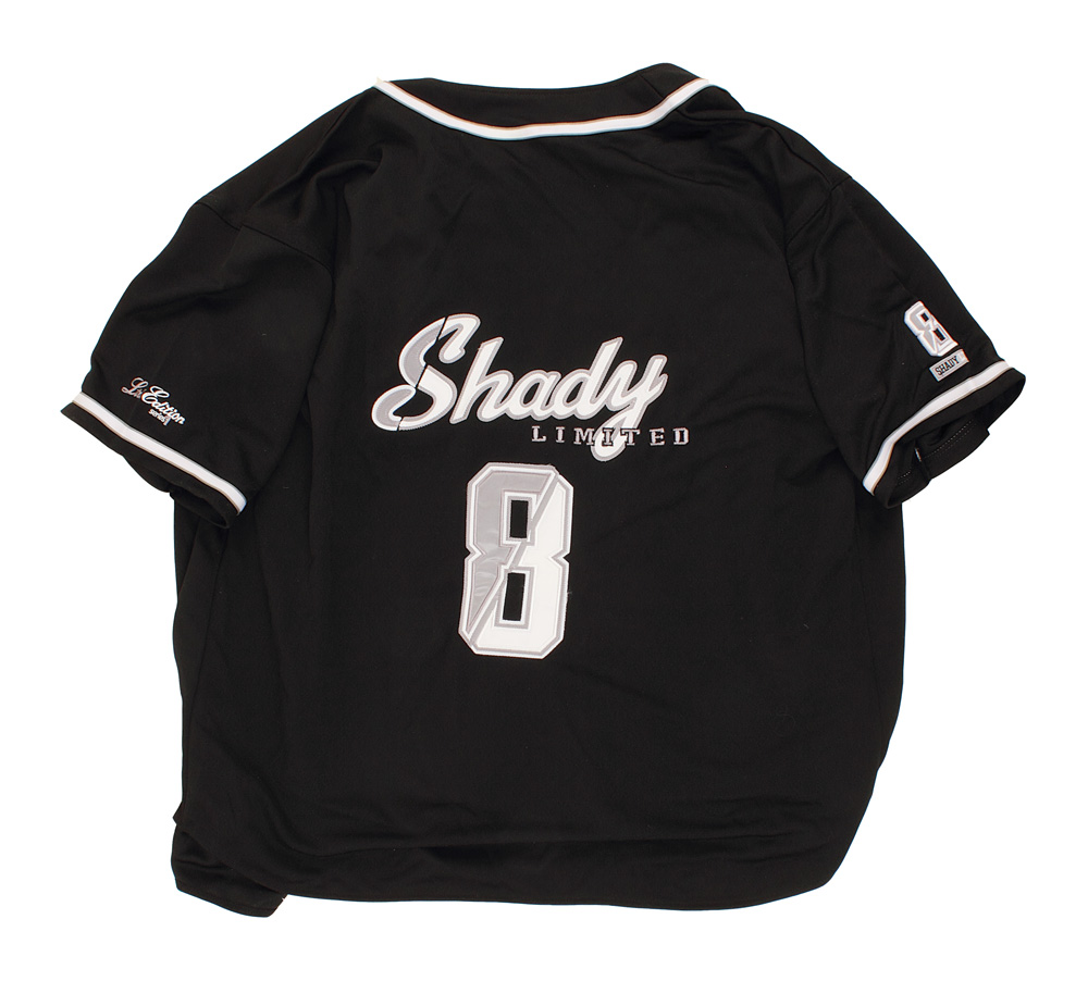 Lot Detail - Eminem Stage Worn Free Yayo/G-Unit T-Shirt, Shady Ltd. 8  Jersey and Shady Ltd. Denim Jeans