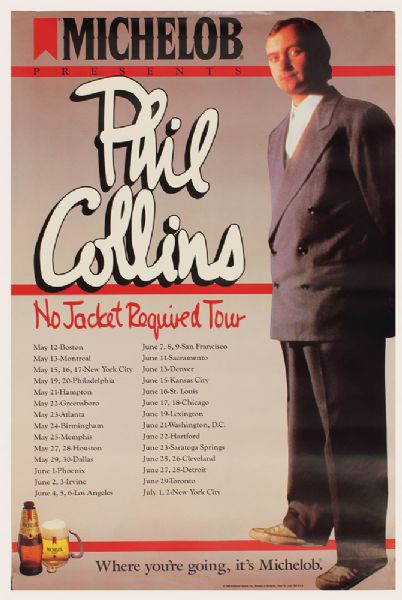 Phil Collins "No Jacket Required" Original Concert Tour Poster