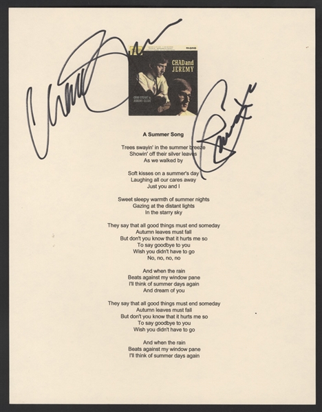 Chad & Jeremy Signed "A Summer Song" Lyrics