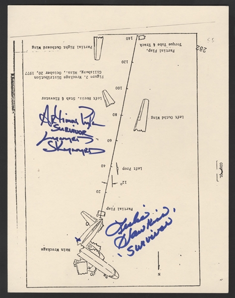 Lynyrd Skynyrd Artimus Pyle & Leslie Hawkins Signed Plane Crash Map