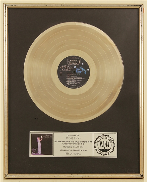 Stevie Nicks "Belladonna" Original RIAA Platinum Album Award Presented to Stevie Nicks