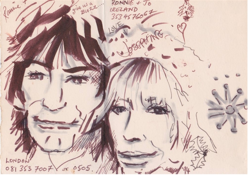 Rolling Stones Ronnie Wood Signed Sketch, 1994