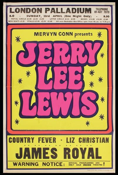 Jerry Lee Lewis Original London Palladium Concert Poster 