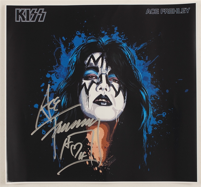 KISS Ace Frehley Signed 12 x 12 Giclee Print With Hand Drawing