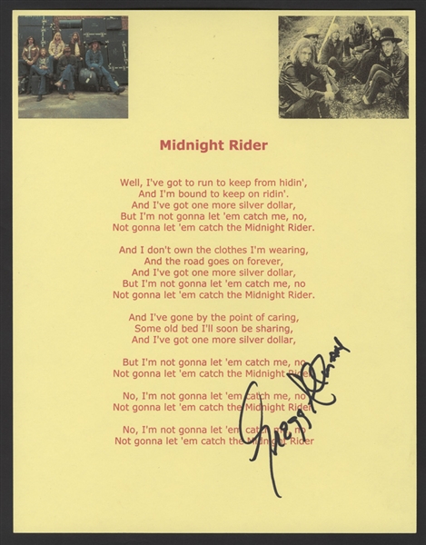 Lot Detail - Allman Brothers Band Gregg Allman Signed "Midnight Rider ...