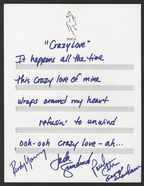 Poco Signed Handwrtten "Crazy Love" Lyrics