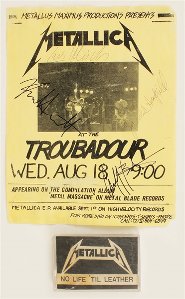 Metallica "No Life Til Leather" Original Demo Tape and Signed Early Troubadour Concert Flyer