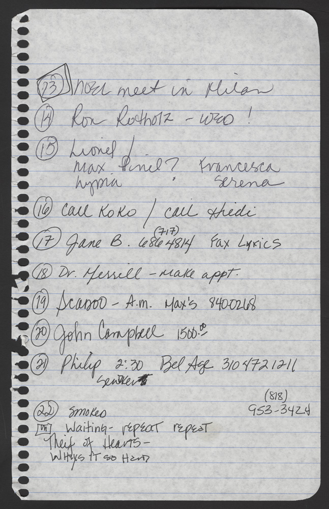 Lot Detail - Madonna Handwritten To-Do List