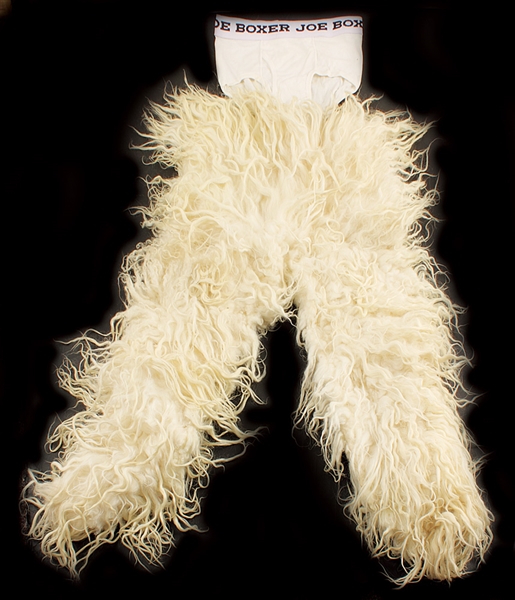 cozy white faux fur pants with lv