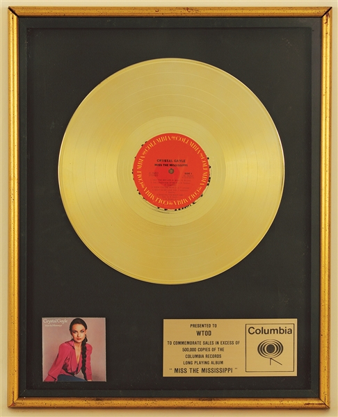 Crystal Gayle Original "Miss The Mississippi" Columbia Records In House Gold Album Award