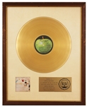 John Lennon "Walls & Bridges" Original RIAA White Matte Gold Record Album Award Presented to Apple Records