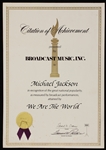 Michael Jacksons Personal Original "We Are The World" BMI Citation of Achievement 