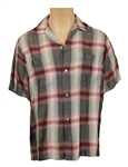 Elvis Presley Owned & Worn Custom Made Silver and Red Metallic Plaid Short Sleeved Shirt