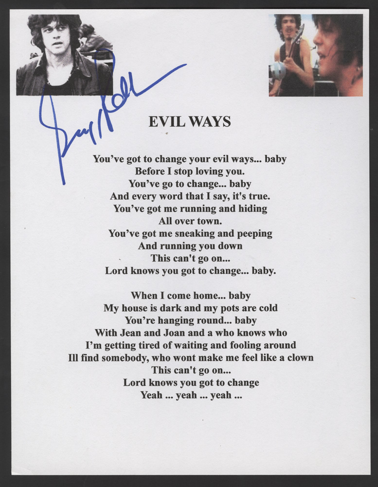 Gregg Rolie handwritten lyrics