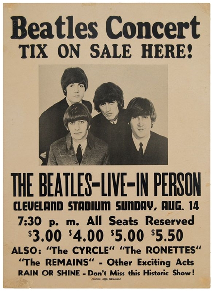 The Beatles Original 1966 Cleveland Stadium Cardboard Concert Poster