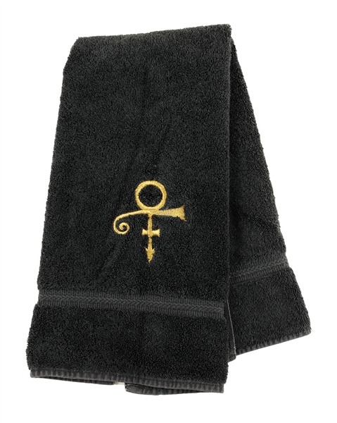 Prince "Lovesexy" Tour Used Black Hand Towel with Gold Symbols