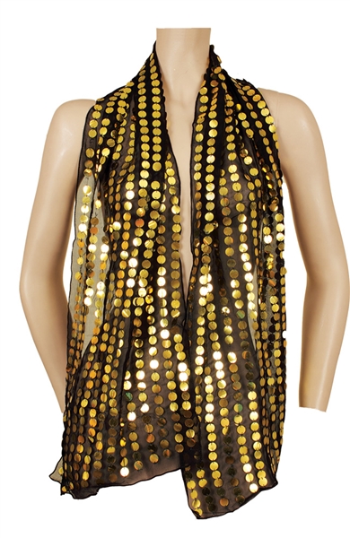 Madonna Owned and Worn  Jean-Paul Gaultier Large Black Sheer Scarf with Gold Sequins