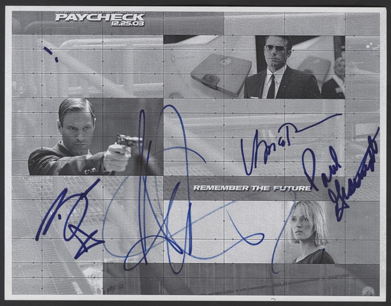 Ben Affleck, Uma Thurman and Aaron Eckhart Signed "Paycheck: Remember The Future" Photograph