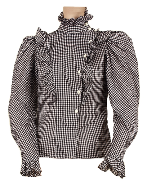 Janet Jackson Owned and Worn Black & White Checked Long Sleeved Shirt with Ruffles